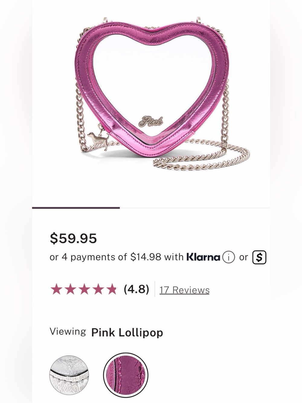 PINK Victoria's Secret Metallic Pink Heart Mini Crossbody